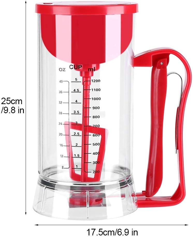 Fdit Cordless Electric Batter Mixer Dispenser, Battery Powered, Transparent Chamber, 1200mL Capacity, for Pancake Cupcake Waffle