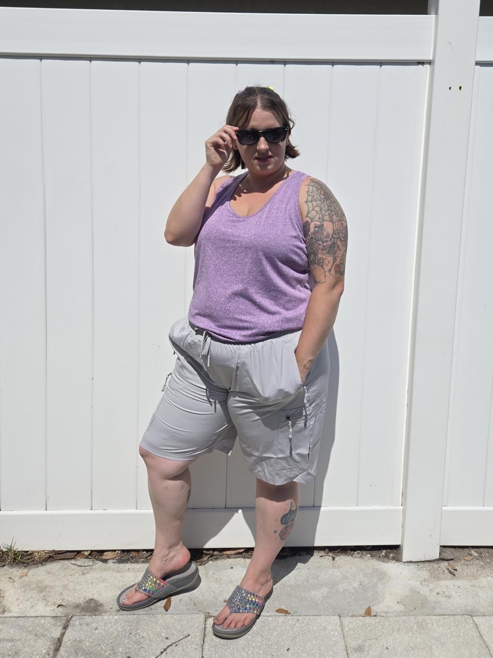 COOTRY Women's Plus Size 9'' Hiking Cargo Shorts Quick Dry Athletic Travel Golf Bermuda Shorts with Zipper Pockets - Image 5