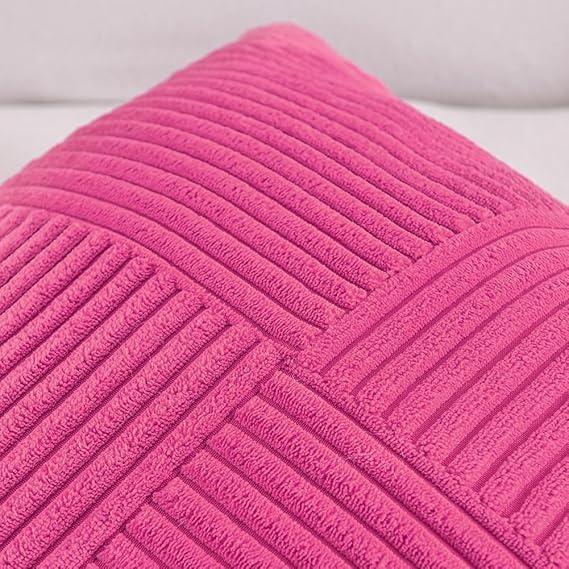 Image of Guffaw Corduroy Pillow Covers Boho Decorative Spliced Throw Pillow Covers Soft Solid Couch Pillowcases Cross Patchwork Cushion Covers for Living Room Bed Sofa 16x16 inch (3, Dark Pink)