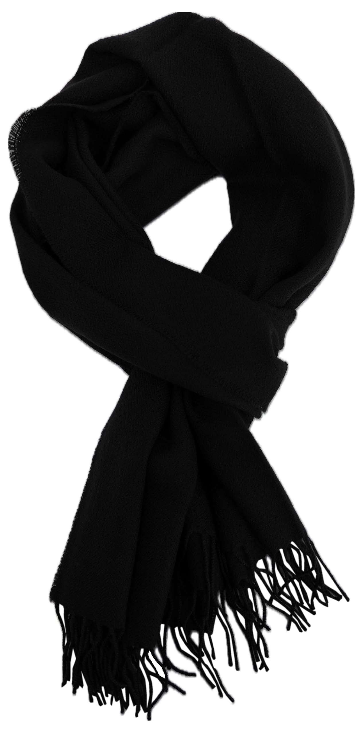 Sciarpa di lana da uomo, tinta unita, a spina di pesce, colore nero, 100% lana (merino), Nero , 50 x 200 cm ( B x L )