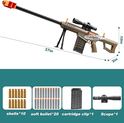 Miniatura 2 de Pistola de juguete de bala suave, rifle de francotirador con alcance, carcasa realista que expulsa espuma, pistola falsa, escopeta real, juego de