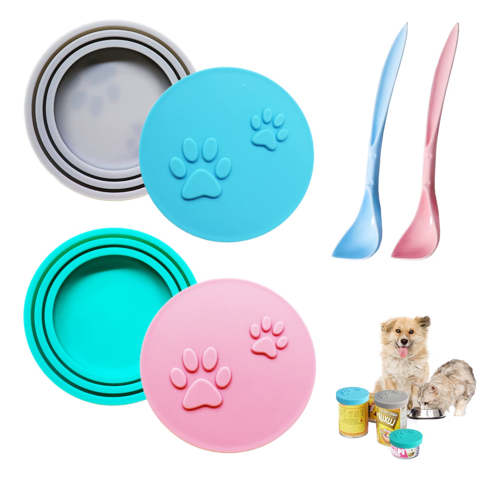4-teiliges Silikon-Set Für Katzenfutter - Deckel & Löffel Mit Pfotenform