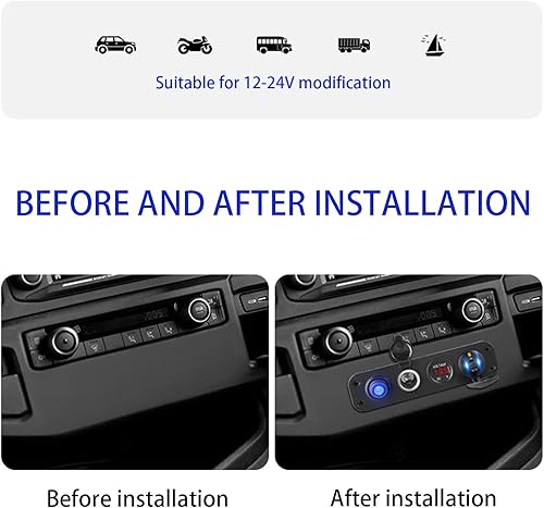 Miniatura 5 de Panel de enchufe de cargador 4 en 1 para automóvil, enchufes USB duales de 12 V 4.2 A con voltímetro LED, encendedor de cigarrillos e interruptor de