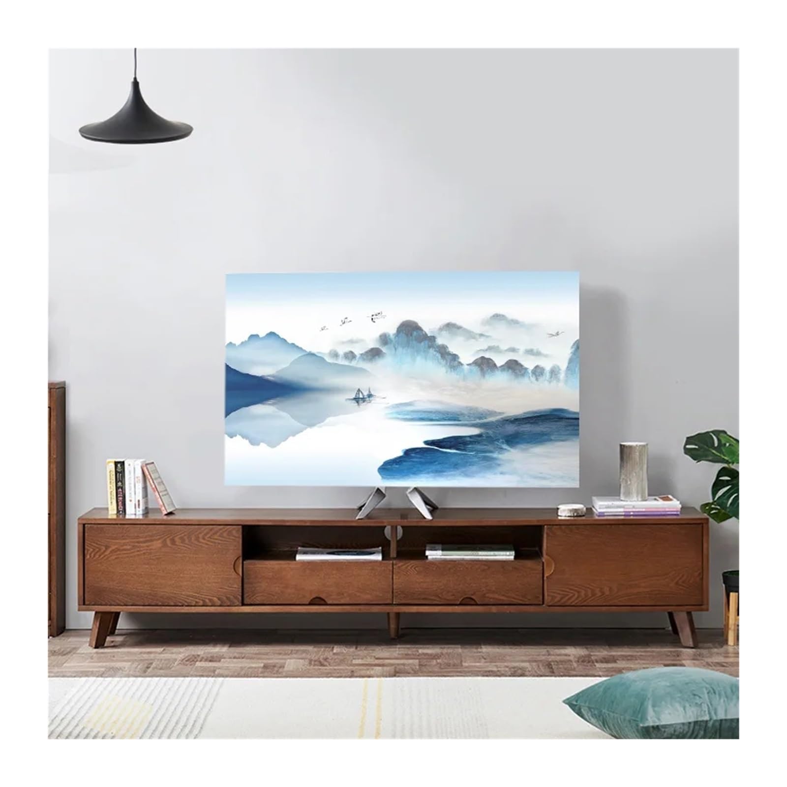 Copertura per TV Paraluce for Televisione con Forza Elastica paesaggistica, Tessuto Antipolvere for TV, 32-75 Pollici, Stile Cinese Semplice e Moderno 763(02,75 inch)
