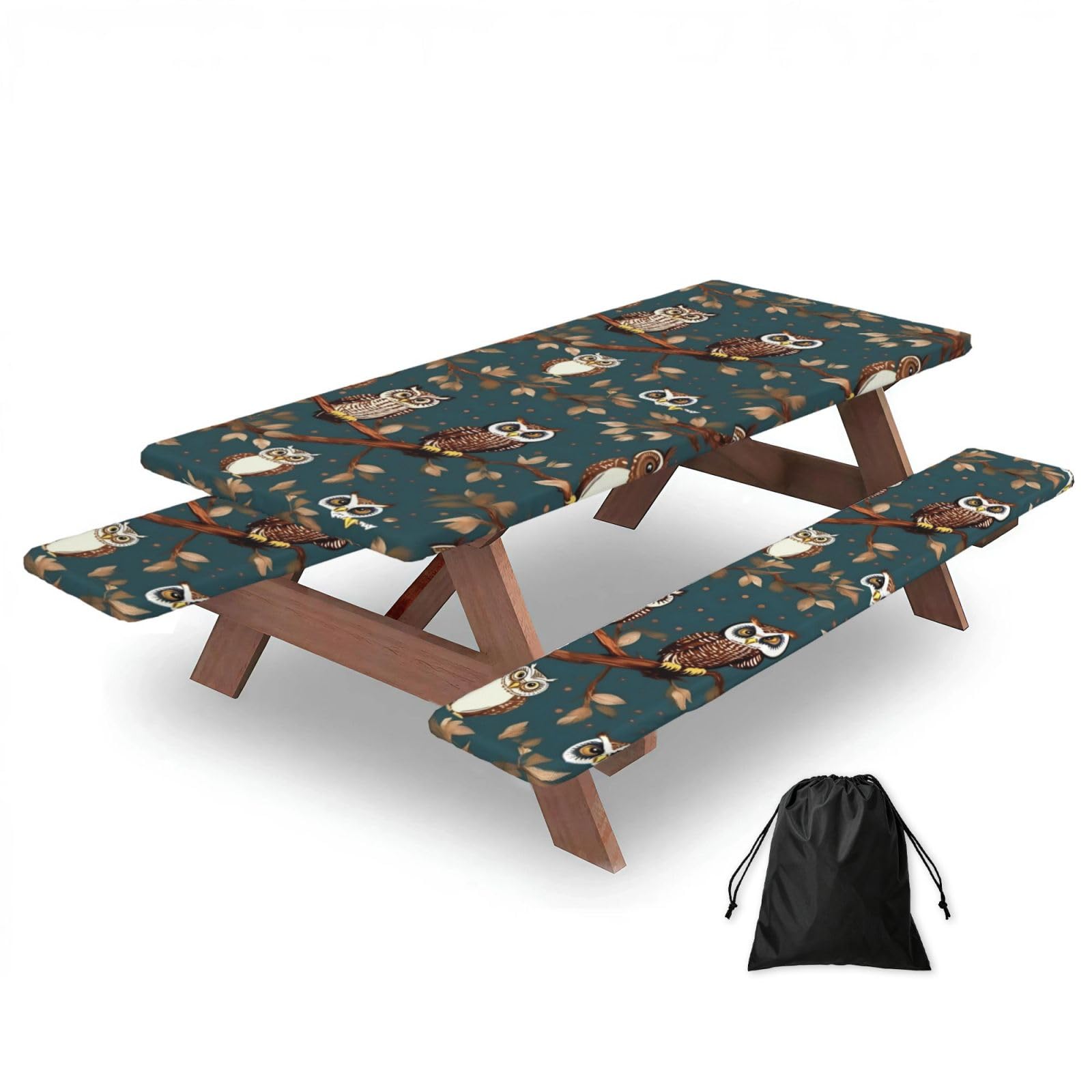 Owls On Tree Branches Print 3 Pack Wipeable Picnic Bench Cover And Table Cover Lightweight Table Cloth For Camping Outdoor