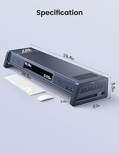 Miniatura 8 de Vaydeer Soporte elevador de monitor dual todo en uno con 2 cajones, 8 puertos USB y almohadilla de carga inalámbrica con tira de luz LED para 2