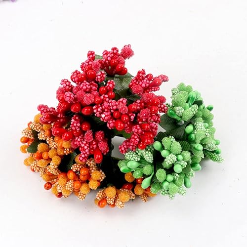 Miniatura 6 de QueenBox® 12 piezas de flores artificiales de perlas, bayas, manualidades, álbumes de recortes, bayas falsas, ramo de estambres de frutas para