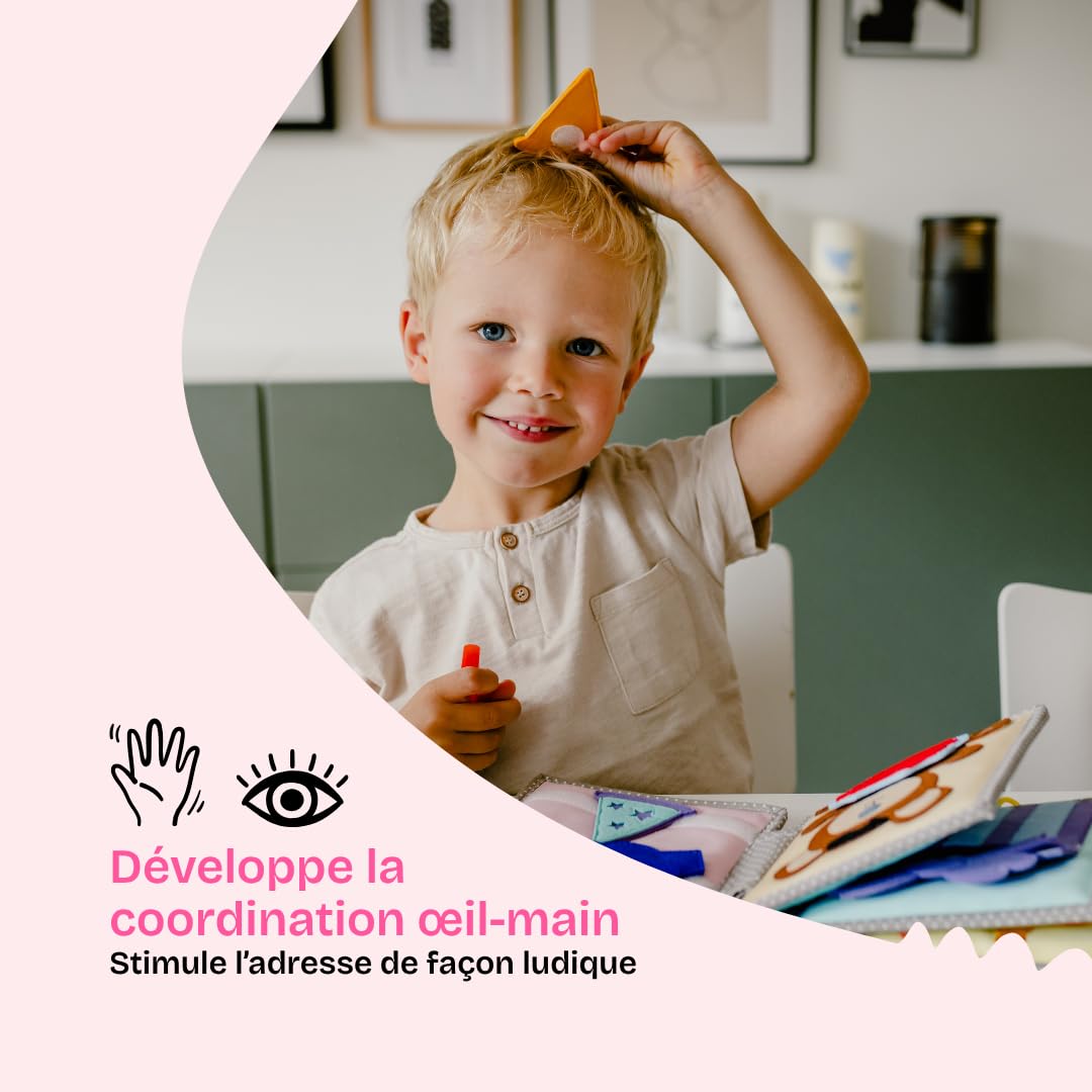 Jolly Designs® Mini Quiet Book Joyeux Oursiversaire – Jouet Montessori dès 12 Mois – Livre sensoriel & Livre Tissu pour bébé – Busy Book Fait Main en Feutrine – Jouet éducatif & de Voyage