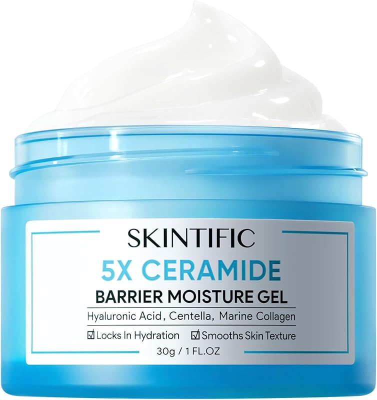 SKINTIFIC 5X Ceramide Barrier Repair Moisturizer for Sensitive Skin | Lightweight Face Moisturizer with 24H Hydration, Oil-Free Gel Cream for Dry, Oily & Combination Skin,30g