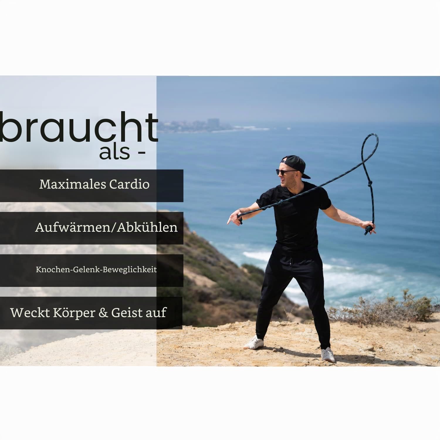Flow Rope Übungs-Springseile für Zuhause, Fitnessstudio, Cardio, gewichtetes Springseil für Freestyle-Springen & Springen, hilft Oberkörper-Fitness für Boxen & HIIT-Anfänger, 560 g