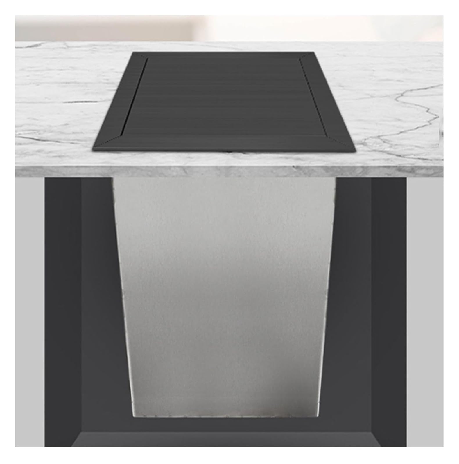 Built-in Countertop Trash Bin Lid， Trash Bin Lid Cover Waste Chute, Stainless Steel Garbage Recessed Counter Top(Black,Lid+bucket)
