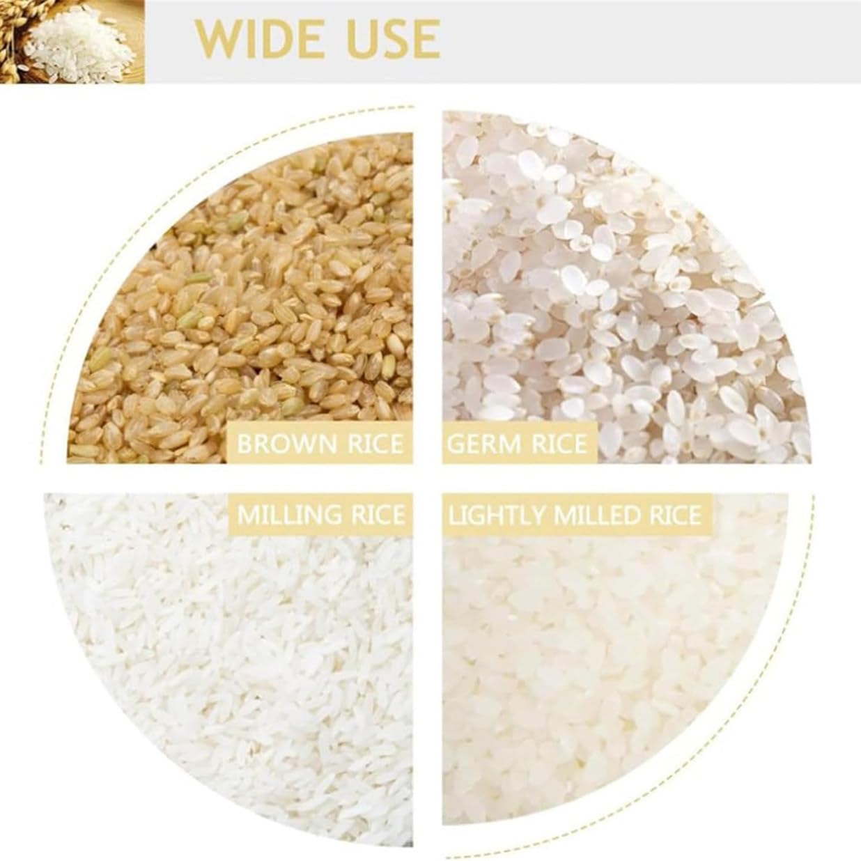 Smerigliatrice elettrica per riso e fresatrice, 8 ingranaggi automatico per sbucciare grano e riso, smerigliatrice per cereali ad alte prestazioni per riso marrone chiaro e germe, funzionamento