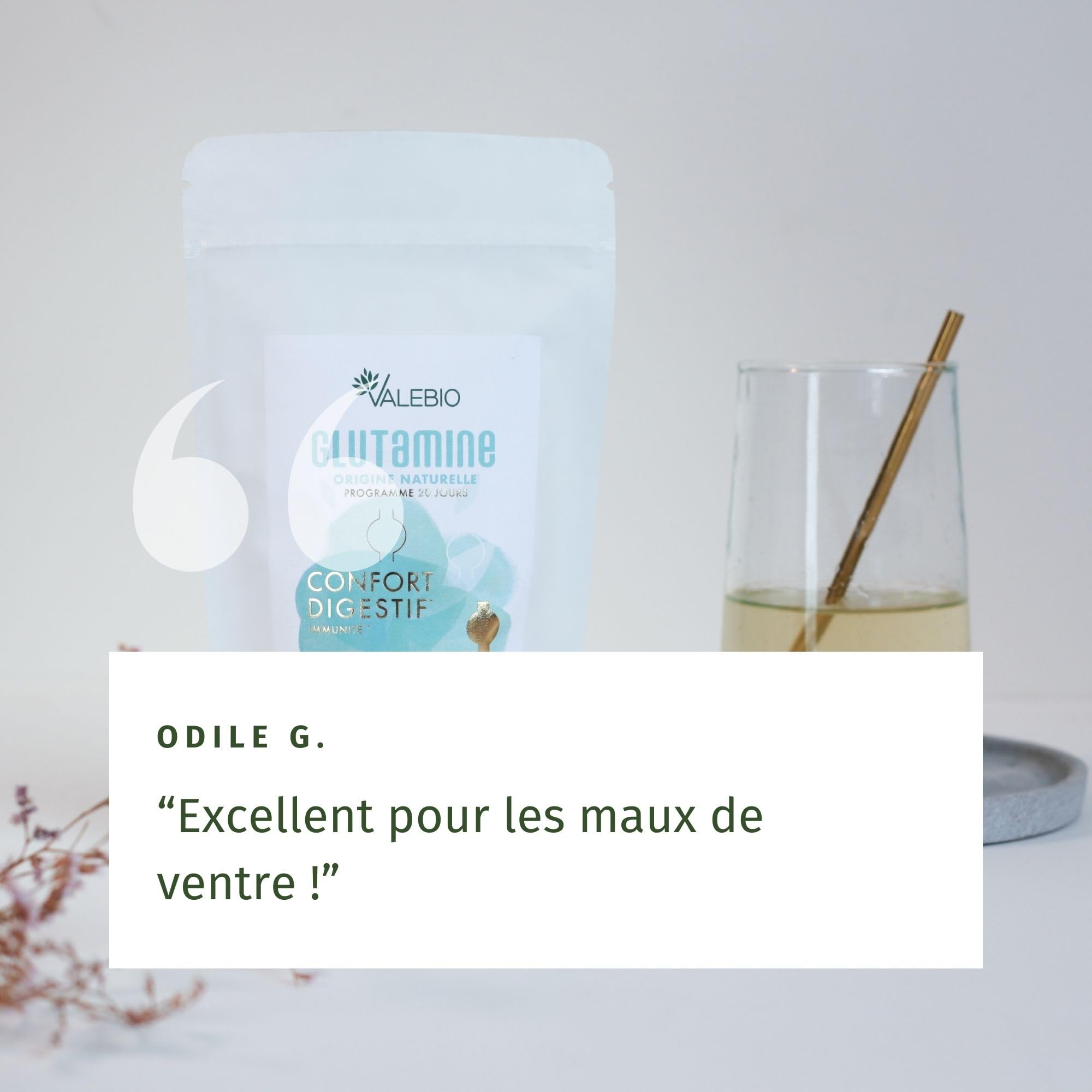 L Glutamine | 3 000mg/dose | Récupération musculaire et santé intestinale | Anti inflammatoire (curcuma & zinc) | Goût pêche, vegan et made in France | 100 g poudre | Valebio