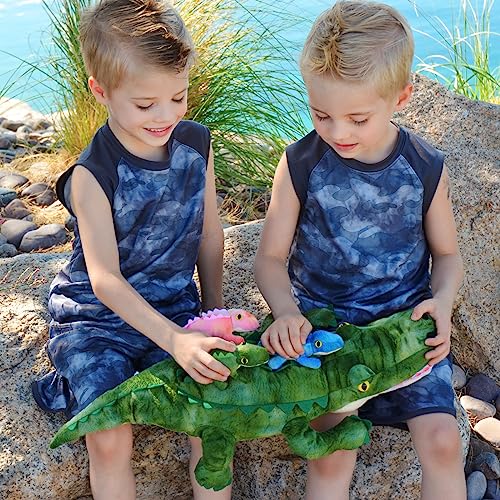 Morismos Plush Alligator Stuffed Animal-23.6'' Mommy Stuffed Crocodile With 3 Baby Crocodile Stuffed Animals & 3 Crocodile Egg Plush Toys Inside Zipper Tummy, Stuffed Alligator Toys For Kid Christmas #TOP5