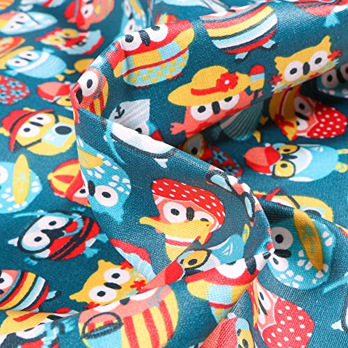 Tissu Coton enduit Hiboux summer sur fond Bleu pétrole - Par 50 cm