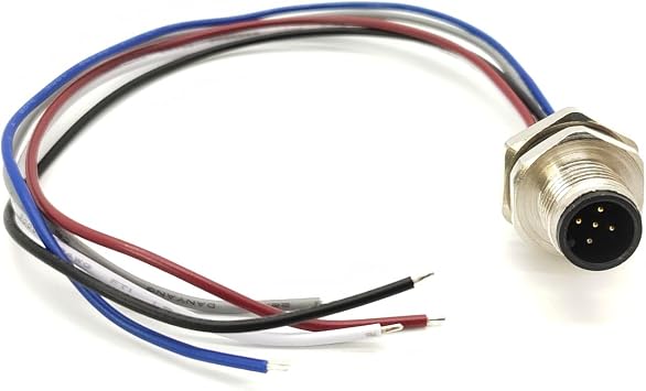 Elecbee 5 Pin M12 Connector A Coded Straight Back Mount Cable 0.2M Waterproof Male Receptacles M12 Male 5 Pin Waterproof Connector