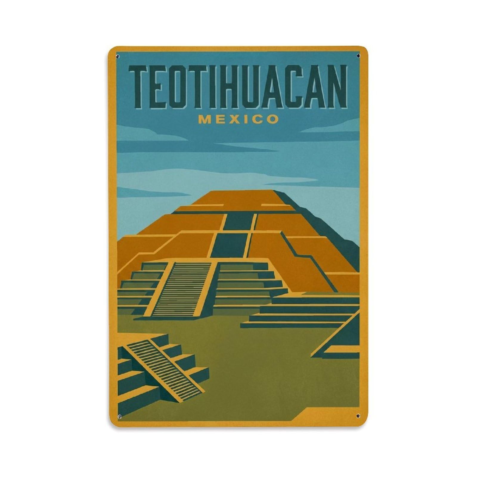 Xanthor Style Vintage Travel Mexico Teotihuacan Metal Tin Sign