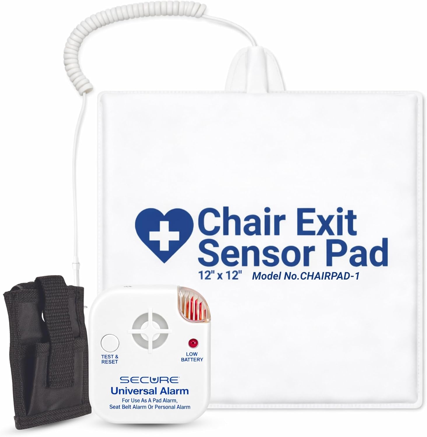 Secure Safety Solutions Chair Alarm for Seniors - 12" x 12" Sensor Pad, 80 dB Caregiver Alert Monitor - Fall Prevention for Elderly Dementia Patients - Smart Complement to Bed Alarms