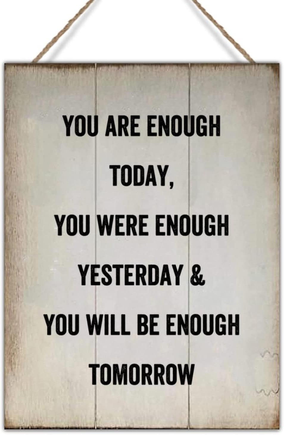 Rustic Wood Wall Art Plaque Christian Gift Motivational Quote Wood Plaque You were Enough Yesterday & You Will Be Enough Tomorrow Wooden Signs Plaques for Living Room 18x24in