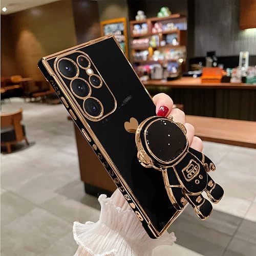 AIGOMARA Funda de astronauta para Samsung Galaxy S24 Ultra, funda con soporte oculto de astronauta chapado en 6D para mujeres y niñas, soporte