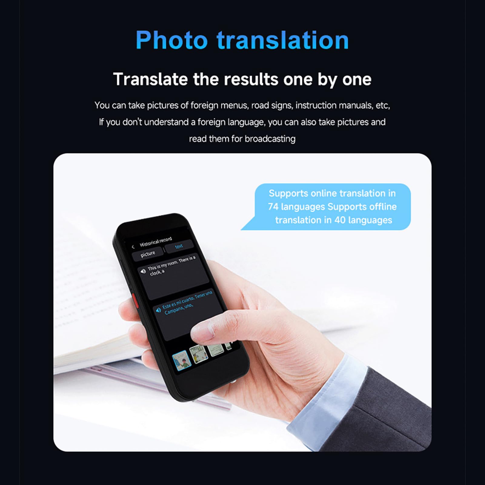 ASHATA Boligrafo Traductor de Voz Inteligente, Escaner Lector de Sonido Portatil con 148 Idiomas, for Viajes, Estudio y Aprendizaje de Idiomas | Traducción online y offline, escaneo de texto, IA, pantalla táctil y recargable