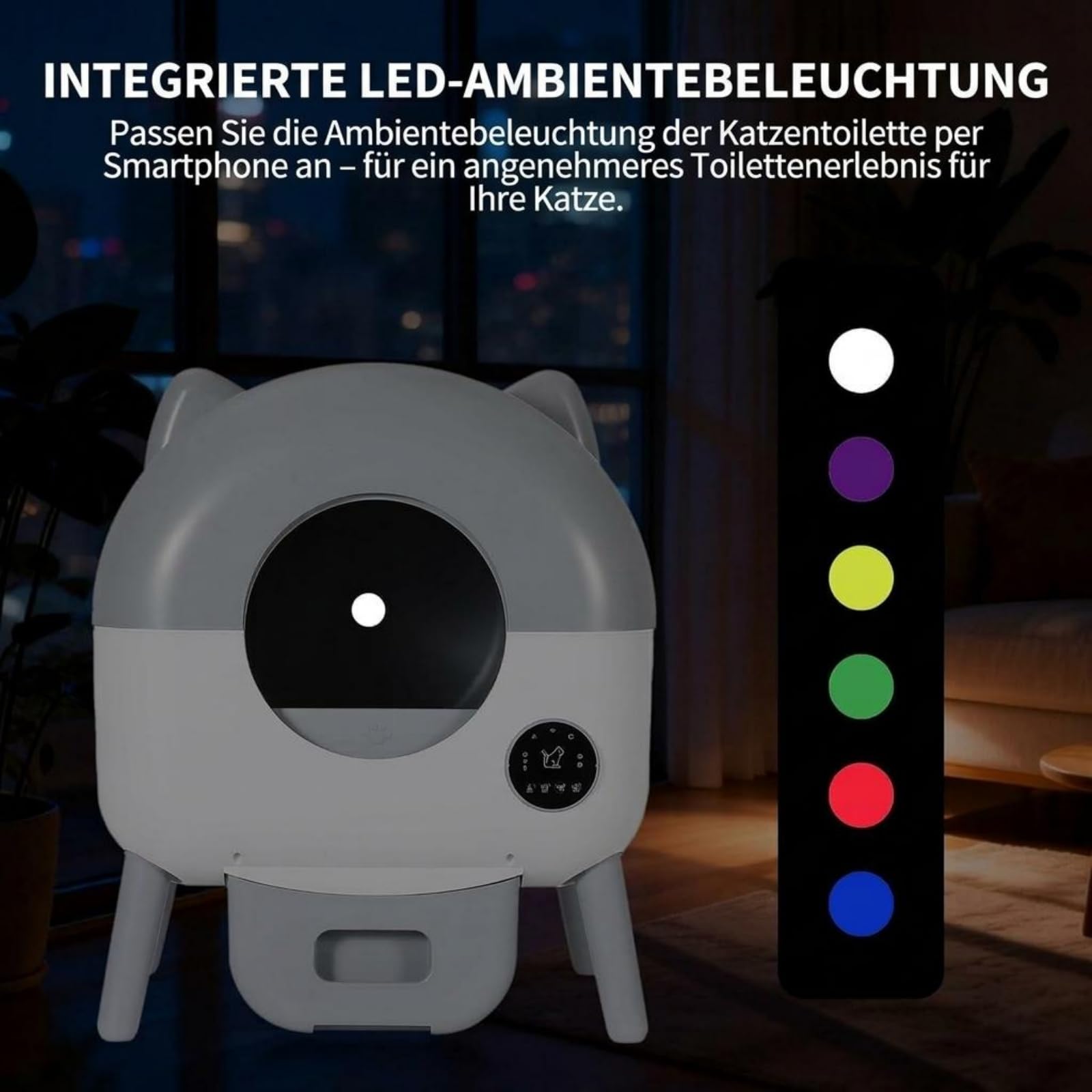 Selbstreinigendes Katzenklo mit App-Steuerung | Automatisches Katzenklo für Mehrfachkatzen, geruchsfrei, leise, großes Fassungsvermögen, mit eingebautem LED-Licht, Sicherheitssensoren