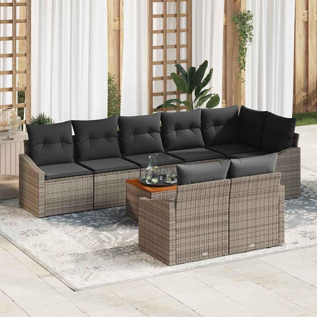 vidaXL Conjunto de sofás de jardín 9 uds. Gris ratán sintético | Buenas vibras modernas con tonos grises y marrones, Incluye cojines que aguantan el clima,