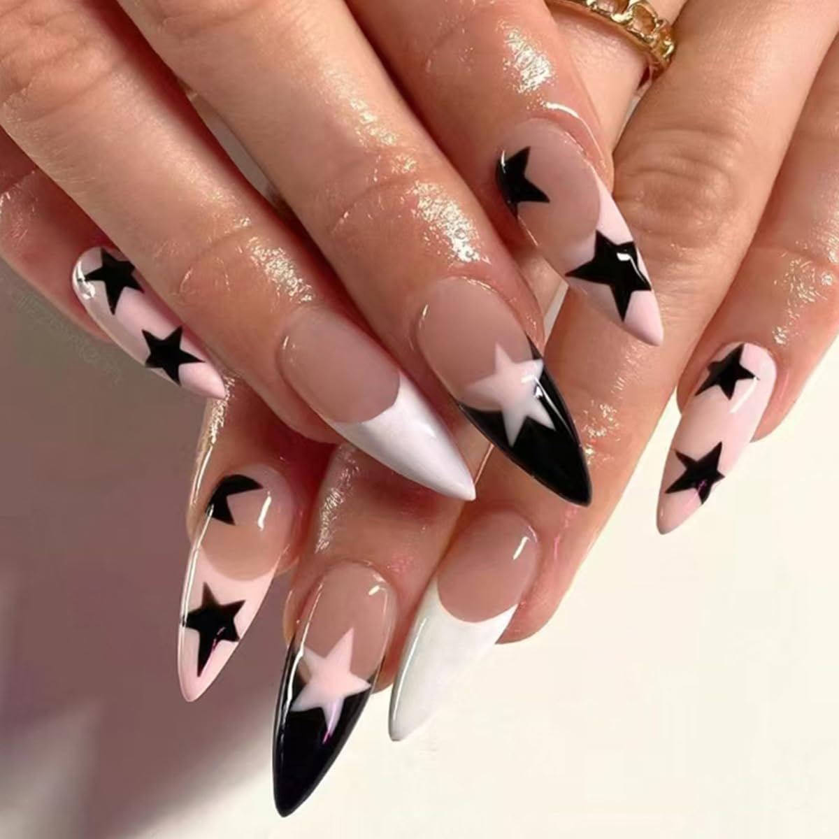 Photo 1 of **3 PACKS OF DIFFERENT NAILS**YIHONGYAN Press on Nails Short Oval Almond Spring Pink Fake Nails Press ons White French Nail Tips Artificial Acrylic Nail Art Manicure Kit Full Cover False Nails Stick on Nails for Women 24Pcs