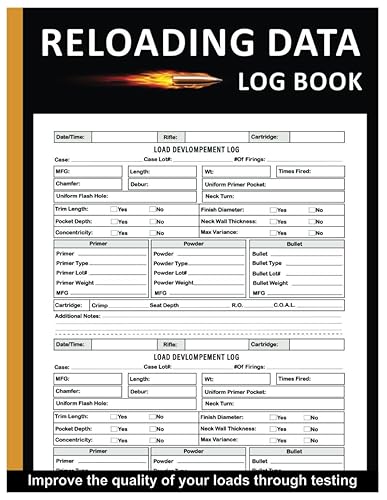 Reloading Data Log Book: Ammo Reloading Log Sheets To Track &amp; Record Ammunition Handloading Details For Shooters - 8.5" x 11" 100+ Pages