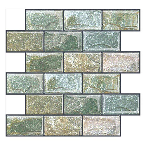 HyFanStr Azulejos de pared para Cocina Autoadhesivos, Impermeables vinilos cocina azulejos Verde 3D para baño 27x25.4cm 10 Piezas
