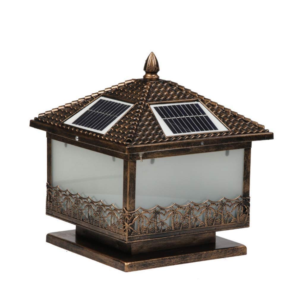 Pcqre Victoria Waterproof LED Solar Light IP55 Exterior Glass Lantern Backyard Post Lamp Outdoor Garden Column Light Courtyard Pillar Lamp Villa Patio Column Light (Size : Height-35cm)