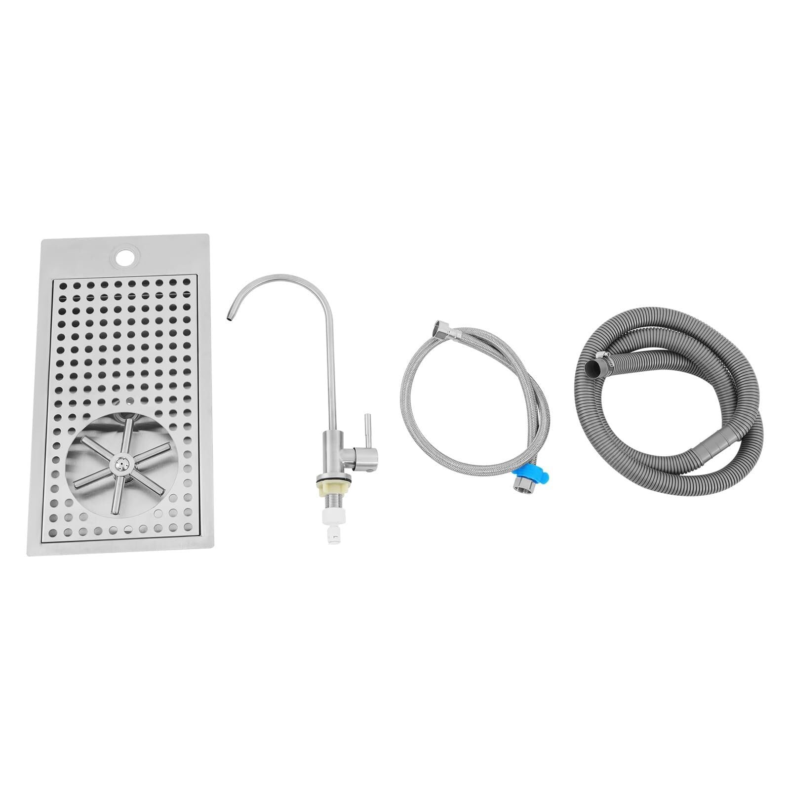 Lavabicchieri professionale, lavabicchieri in acciaio inox con tubo di scarico da 1,5 m, tubo di ingresso acqua da 80 cm, lavabicchieri multiangolare con rubinetto, per bar, caffetteria, hotel, casa