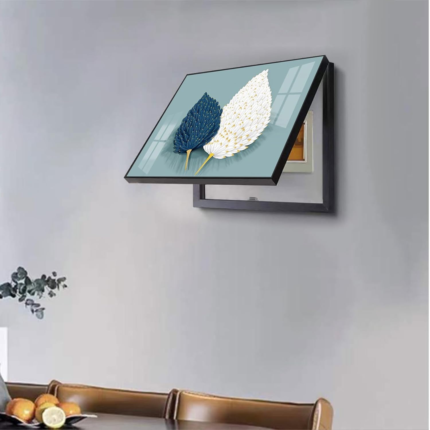 15.7 x 11.8 Inch Decorative Fuse Box Covers, Wall Mounted Horizontal Electrical Panel Cover Modern Hide Electric Meter Box Decorative Painting (Feather Pattern)