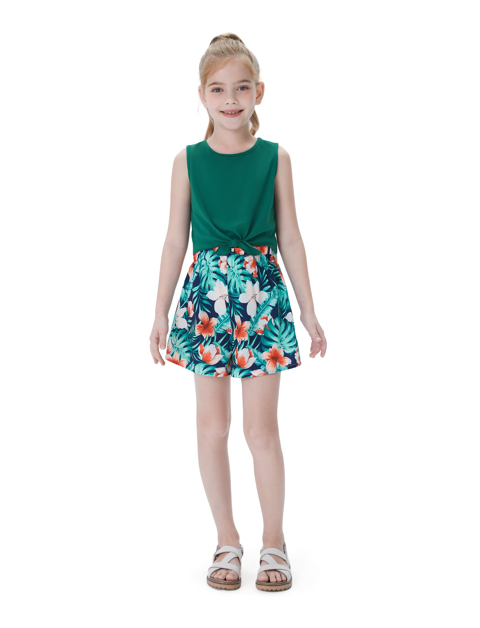 PATPAT Conjunto Niñas Verano - Camiseta Sin Mangas + Shorts Deportivos | Ropa Adolescente Cumpleaños Regalo, Escuela, Playa o Fiestas | Outfit 2 Piezas para Niña 3-12 Años (Estilo Casual Deportivo)