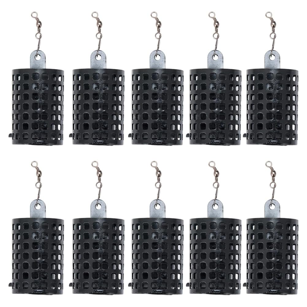 Plmvhpb 10Pcs Round Fishing Tackle Feeders Cage Iron Fishing Lure Cage Basket Trap Lure Holder Fishing Baits Cage Feeders 15G