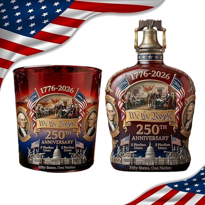 Commemorative 250th Anniversary Whiskey Decanter Honor Americas Milestone with This Patriotic Collectors Bottle Ideal Independence Day Gift for Dad & Veterans