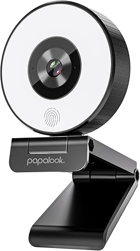 Miniatura 1 de papalook Cámara web de 1080P con anillo de luz y trípode, cámara web PA552 Full HD con micrófonos duales, cámara web USB Plug and Play para PC, Mac,