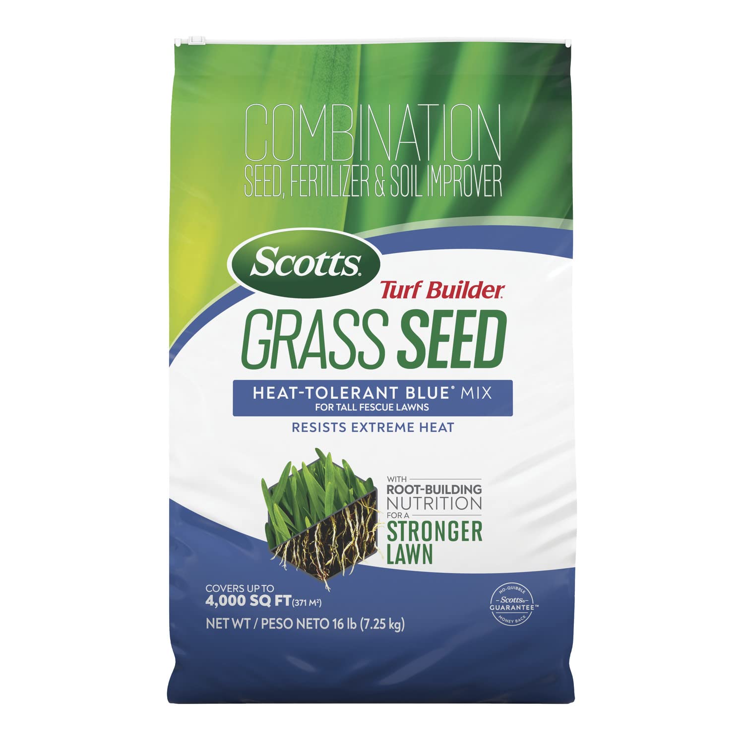 Turf Builder Grass Seed Heat-Tolerant Blue Mix for Tall Fescue Lawns with Fertilizer and Soil Improver, 16 lbs.