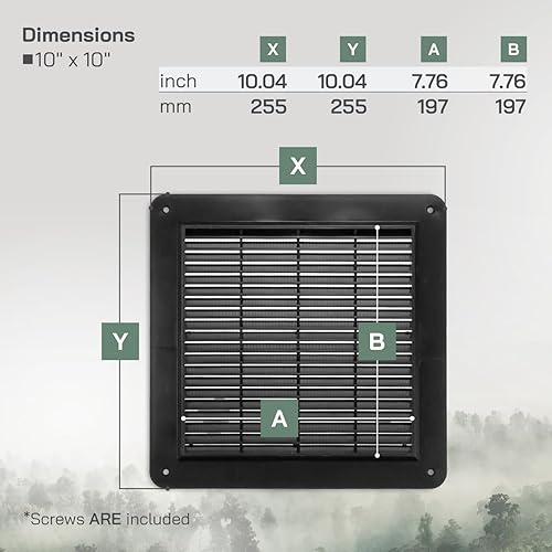 Miniatura 2 de Vent Systems 10 x 10 pulgadas - Cubierta de ventilación de aire - Negro - Rejilla de ventilación de aire - Cubierta de parrilla - Pantalla de