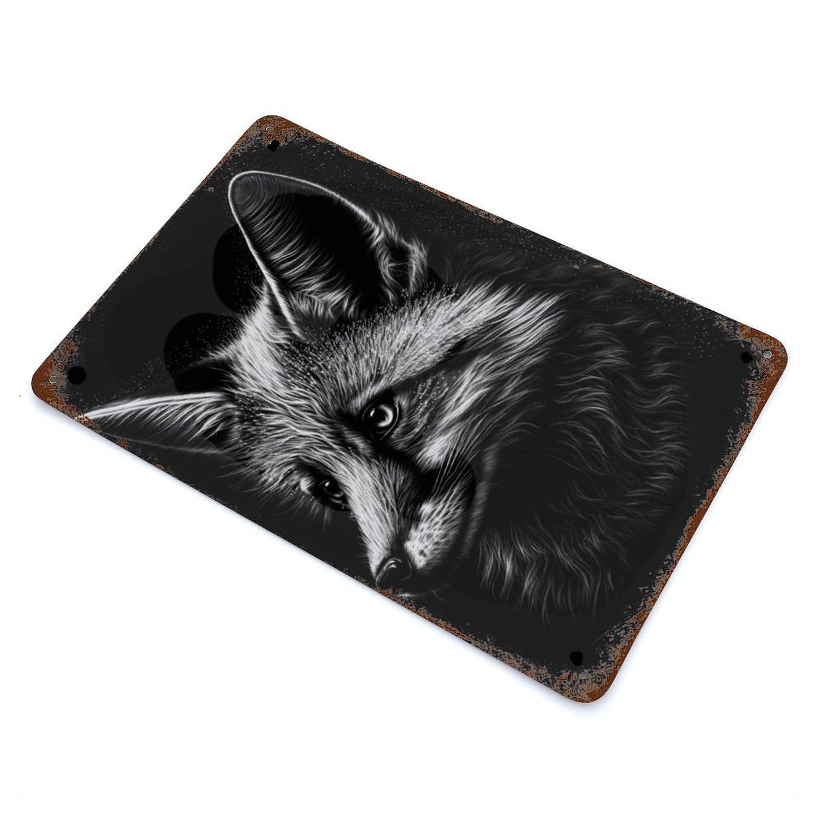 Fox BW Decorative Tin Sign 11.8"x7.9", Retro Wall Decor for Living Room, Hallway And Home Decor