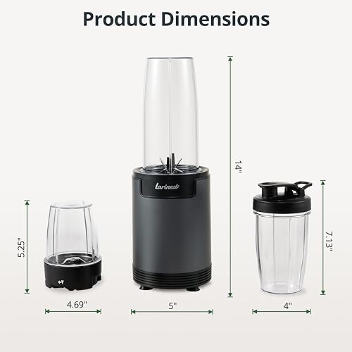 Miniatura 6 de Larinest Licuadora para batidos, batidos y molienda, licuadora personal compacta para cocina con 2 tazas para llevar y tazas de molienda, molinillo