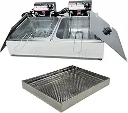 Kit Fritadeira Elétrica Industrial 2 Cubas Antichamas 10 Litros com Escorredor G e Tampa(220)