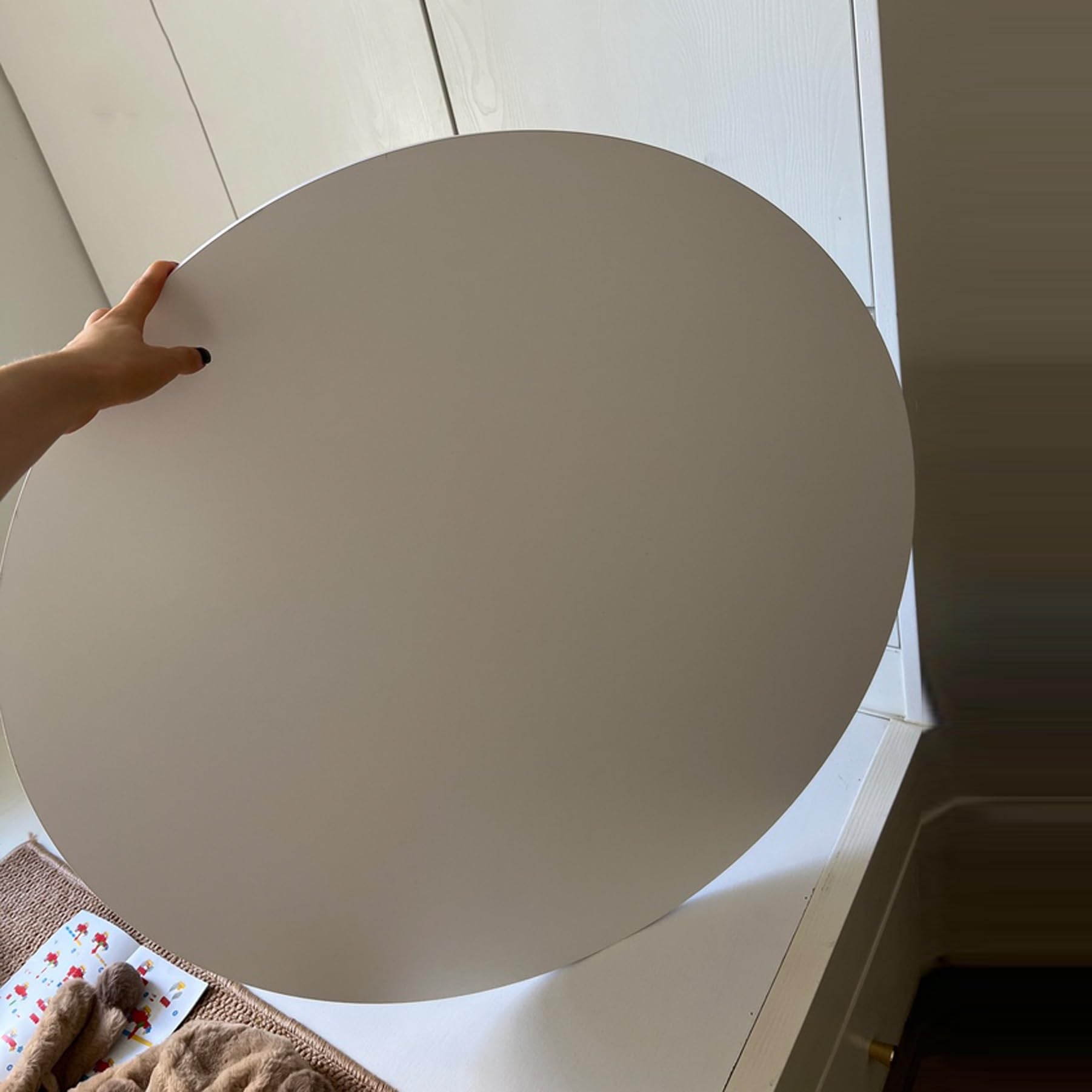 Okrągły zamiennik blatu Lazy Susan – drewniany panel 80 cm w wykończeniu z czarnego kamienia, idealny do stołów i blatów w jadalni 1 sztuka (szary dąb 100 cm)