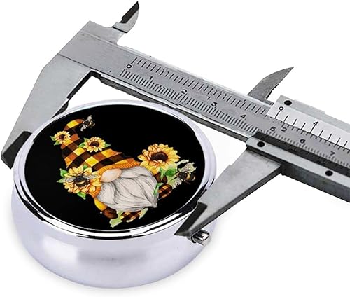 Miniatura 4 de Pastillero redondo floral amarillo de abeja de gnomo 2.0x2.0x0.7 pulgadas lindo mini viaje medicina pastillero organizador caja para bolsillo