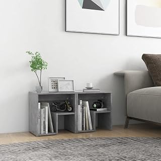 Sängbord, 2 st, betonggrått, trämaterial 40 x 30 x 40 cm, sidobord med hylla, förvaringsutrymme, sovrum, vardagsrum, gästrumshylla, låda för böcker, väckarklocka, mobiltelefon