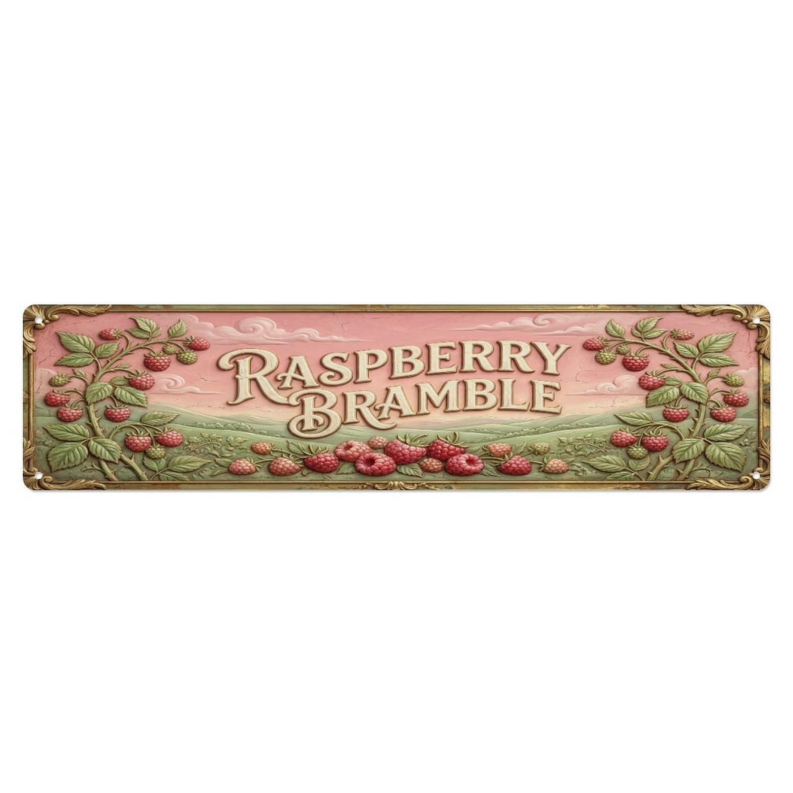 Fqcyn Style Metal Tin Sign Vintage Cottagecore Garden Raspberry Bramble