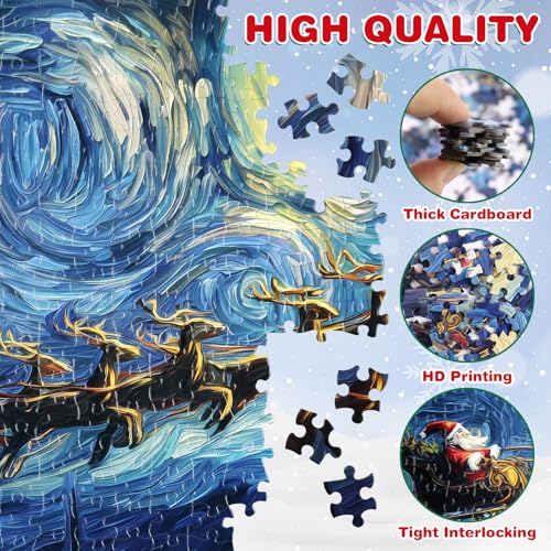 Rompecabezas Navideño de 500 piezas para adultos, Trineo de Santa y renos, 21 x 15 pulgadas con escena nocturna estrellada miniatura 3