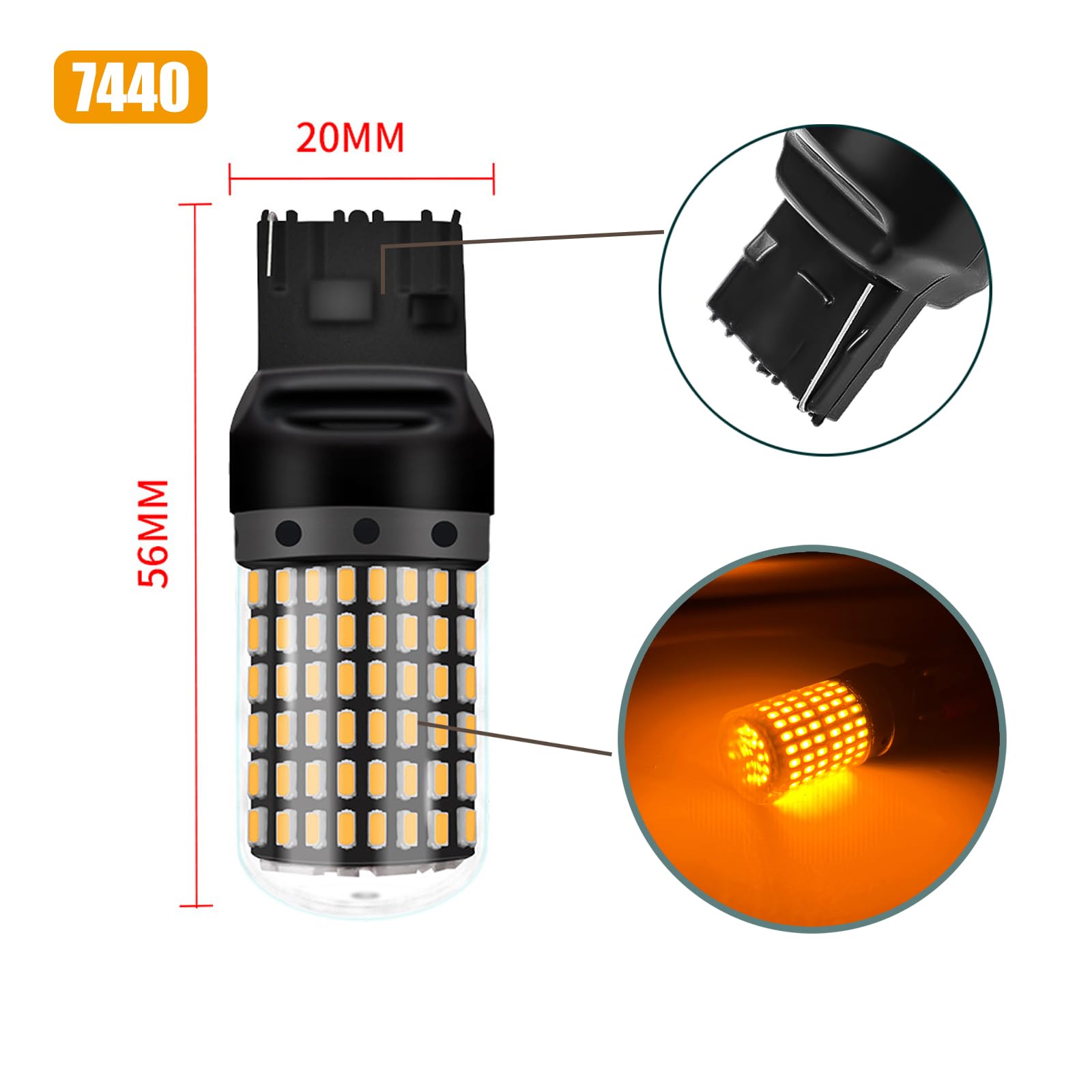 Z-oneMart 7440 LED Bulbs Turn Signal Lights Amber Yellow 7441 7440NA T20 W21W WY21W Front Rear Turn Signal Bulb with Projector Replacement for Car, Truck, SUV, Motorcycle AC10-24V(2PCS)