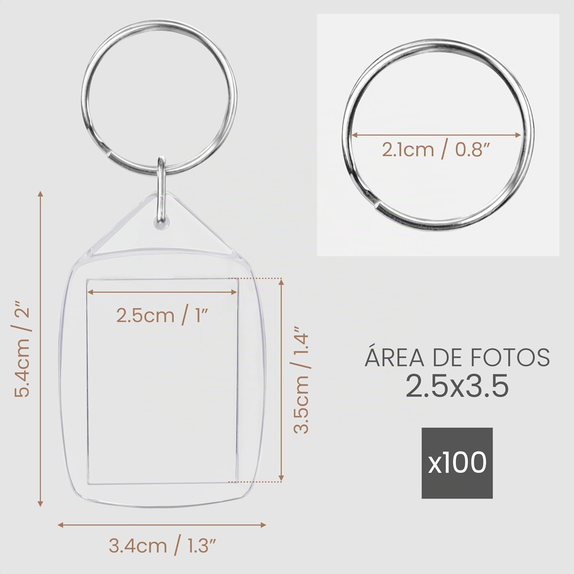 Kurtzy Llaveros de inserción de fotos en blanco (paquete de 100) – Cada llavero mide 5,4 x 3,4 cm – Llaveros acrílicos transparentes translúcidos para fotos de doble cara – Marcos de fotos pequeños