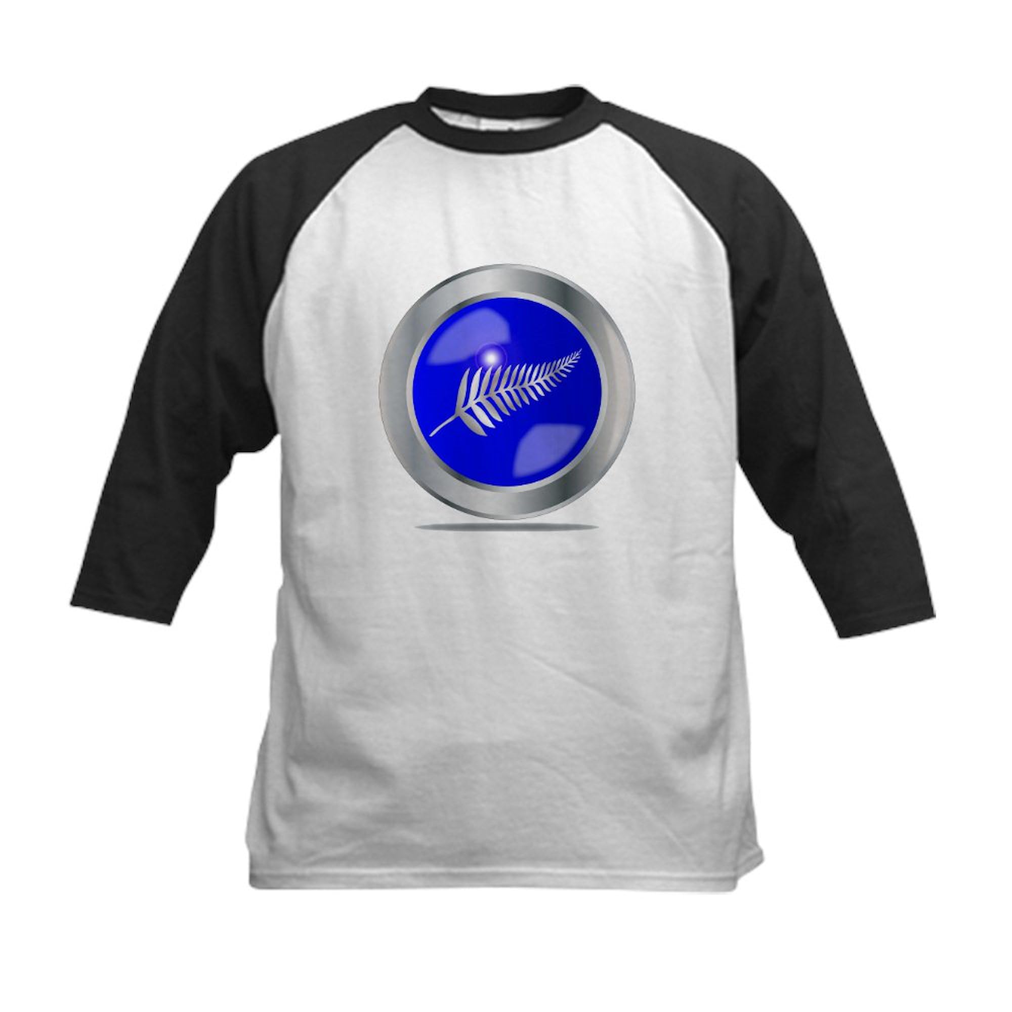 CafePress Silver Fern Button Baseball Jersey Kids Cotton Baseball Jersey, 3/4 Raglan Sleeve Shirt